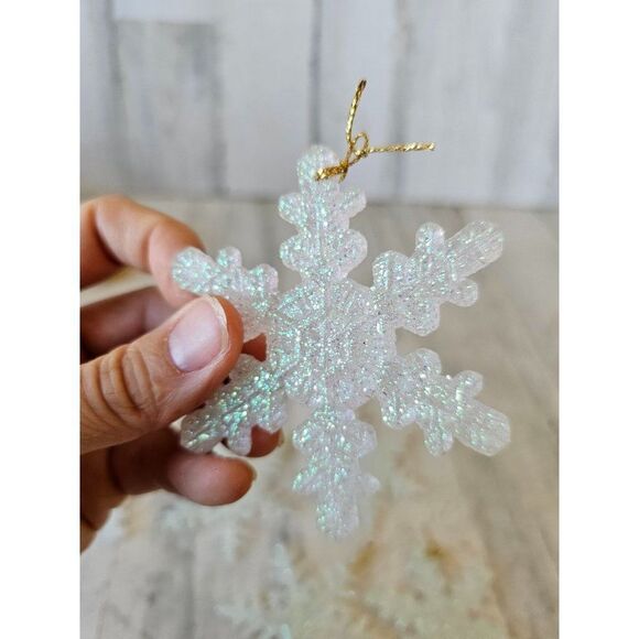 Vintage glitter white snowflake ornament Xmas tree - Picture 2 of 6